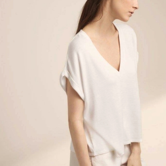 Aritzia Wilfred Free Light Taupe Brosh V-neck Top S - Picture 1 of 6